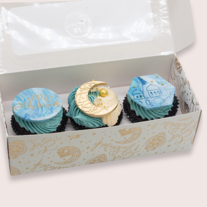 Eid Sky Blue Sweet Trio Cupcake Box