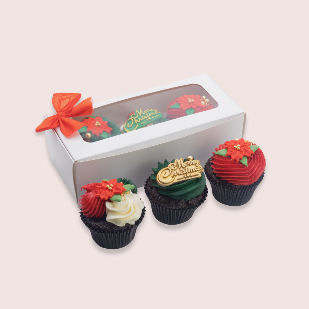 The Poinsettia Trio Cupcake Gift Box - Image 3